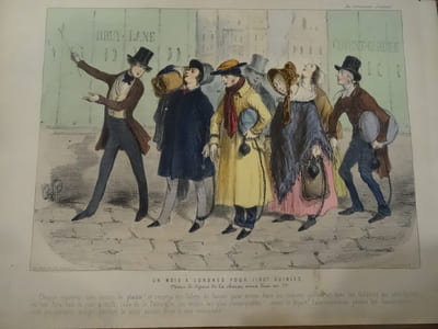 Un mois à Londres pour vingt guinées. "Chaque voyageur sera nourri de plaisir ! et recevra des billets de faveur pour entrer dans les endroits publics, et dans les théâtres qui sont fermés; on leur fera voir le jour à midi, l'eau de la Tamise, et les étoiles les plus remarquables ! avant le départ, l'administration pèsera les souscripteurs, ceux qui auraient maigri pendant le mois auront droit à une indémnité".