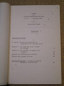 Lettres de l'Ecole Freudienne, 12. Septembre 1974. La place de l'argent dans la psychanalyse... ? Deuxième partie (1). Travail, contrat, commerce... un fantasme du "lien".