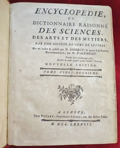 Encyclopédie ou Dictionnaire raisonné des Sciences, des Arts et Métiers par une Société de Gens de Lettres. Mis en ordre & publié par M. DIDEROT ; quant à la Partie MATHEMATIQUES, par M. D'ALEMBERT. Nouvelle Edition. Tome 22 (MO-NLA).