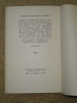 Poèmes des deux années 1953-1954.. CHAR René