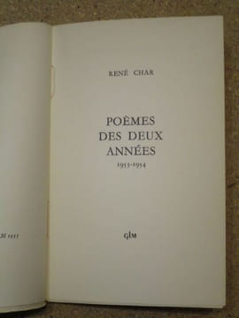 Poèmes des deux années 1953-1954.. CHAR René