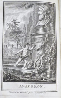 Odes d'ANACREON, Traduites en François (français), Avec le texte grec, la version latine, des notes critiques, et un discours sur la musique grecque ; par J.B. GAIL, Professeur de Littérature Grecque au Collège de France. Nouvelle Edition, ornée d'estampes, et d'odes grecques mises en musique par Méhul et Chérubin (4 volumes).