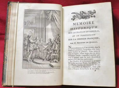 Anthologie Françoise (française) ou Chansons choisies, depuis le 13e siècle jusqu'à présent. Mémoire Historique sur la Chanson en Général et en particulier sur la Chanson Françoise (Tome 1/4, vendu seul).