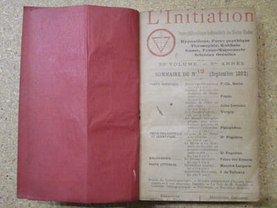 L'INITIATION, revue philosophique des Hautes Etudes : hypnotisme, force psychique, théosophie, kabbale, gnose, franc-maçonnerie, sciences occultes. N°12 (septembre 1893), N°1 (octobre 1893), N°2 (novembre 1893) et N°3 (décembre 1893).