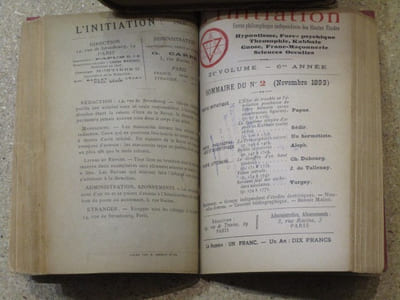 L'INITIATION, revue philosophique des Hautes Etudes : hypnotisme, force psychique, théosophie, kabbale, gnose, franc-maçonnerie, sciences occultes. N°12 (septembre 1893), N°1 (octobre 1893), N°2 (novembre 1893) et N°3 (décembre 1893).