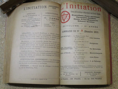 L'INITIATION, revue philosophique des Hautes Etudes : hypnotisme, force psychique, théosophie, kabbale, gnose, franc-maçonnerie, sciences occultes. N°12 (septembre 1893), N°1 (octobre 1893), N°2 (novembre 1893) et N°3 (décembre 1893).