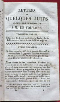 LETTRES de QUELQUES JUIFS, Portugais, Allemands et Polonais, à M. DE VOLTAIRE, avec un petit commentaire, extrait d'un plus grand, à l'usage de ceux ...