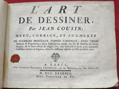 L'Art de dessiner par Jean Cousin, revu, corrigé d'après l'Antique, avec leurs mesures & proportions; d'une description exacte des Os & Muscles du Corps humain, & de leurs offices & usages; avec une instruction facile pour apprendre à dessiner toutes ces figures, selon les différens aspects qu'elles peuvent avoir.