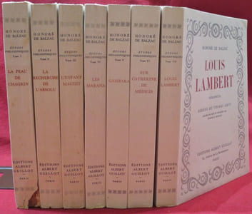 Oeuvres complètesScènes de la vie Militaire : Les Chouans, (1 volume)Scènes de la vie de Campagne : Les Paysans - Le Curé de Village - Le Médecin de campagne (3 volumes).Scènes de la vie Parisiennes : La Cousine Bette (2 tomes) - Le Père Goriot - César Birotteau -, Splendeurs et misères des Courtisanes (2 tomes) - Le cousin Pons - Histoire des Treize (Ferragus, La Duchesse de Langeais, La Fille aux Yeux d'Or), Les Employés (Sarrasin, Gaudissart II, Facino Cane), La Maison Nucingen ( Les Comédiens sans le savoir, Les secrets de la Princesse de Cadignan, Un homme d'affaires, Un Prince de la Bohème) - Les Petits Bourgeois (2 tomes.) (12 volumes)Scènes de vie Politique : Une ténébreuse affaire - L'Envers de l'Histoire Contemporaine - Le Député d'Arcis (2 tomes) (4 volumes).Scènes de la vie privée : La Maison du chat qui pelote (Le Bal de Sceaux, Une fille d'Eve) - Le Colonel Chabert (Gobseck, La Bourse, La Grenadière, L'Interdiction) - La Femme de trente ans (La femme abandonnée, La messe de l'athée, Le message). - Honorine (La Paix du ménage, Madame Firmiani, La Vendetta, La grande Bretèche) - Beatrix - Le Contrat de mariage (Albert Savarus, Etude de Femme) - Un début dans la vie (Une double Famille, Pierre Grassou) - Modeste Mignon - Mémoires de deux Jeunes-Mariés (La fausse maîtresse) (9 volumes) Scènes de la vie de Province : La Rabouilleuse (2 tomes) - Les Illlusions perdues (3 tomes) - Eugénie Grandet - L'Illustre Gaudissart - Le Lys dans la Vallée - Ursule Miroue - La vieille fille (10 volumes) Etudes Philosophiques : La peau de chagrin - La Recherche de l'absolu, Le Chef-d'Oeuvre inconnu - L'enfant maudit (Massimilla Doni, Un drame au bord de la mer, Le Réquisitionnaire) - Les Marana (L'auberge rouge, Adieu, Maitre Cornélius) - Gambara (Jésus-Christ en Flandres, Melmoth réconcilié, Les Proscrits, L'Elixir de longue vie, El verdugo) - Sur Catherine de Médicis - Louis Lambert (7 volumes). Etudes Analytiques : Physiologie du Mariage ou Méditations de philosophie éclectique sur le bonheur et le malheur conjugal - Petites misères de la vie conjugale, (Une rue de Paris et son habitat) (2 volumes).Les contes drolatiques (2 tomes).