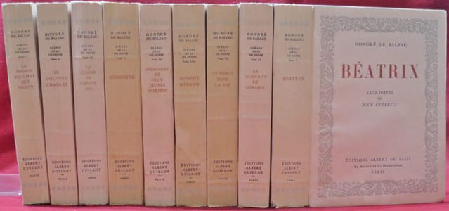 Oeuvres complètesScènes de la vie Militaire : Les Chouans, (1 volume)Scènes de la vie de Campagne : Les Paysans - Le Curé de Village - Le Médecin de campagne (3 volumes).Scènes de la vie Parisiennes : La Cousine Bette (2 tomes) - Le Père Goriot - César Birotteau -, Splendeurs et misères des Courtisanes (2 tomes) - Le cousin Pons - Histoire des Treize (Ferragus, La Duchesse de Langeais, La Fille aux Yeux d'Or), Les Employés (Sarrasin, Gaudissart II, Facino Cane), La Maison Nucingen ( Les Comédiens sans le savoir, Les secrets de la Princesse de Cadignan, Un homme d'affaires, Un Prince de la Bohème) - Les Petits Bourgeois (2 tomes.) (12 volumes)Scènes de vie Politique : Une ténébreuse affaire - L'Envers de l'Histoire Contemporaine - Le Député d'Arcis (2 tomes) (4 volumes).Scènes de la vie privée : La Maison du chat qui pelote (Le Bal de Sceaux, Une fille d'Eve) - Le Colonel Chabert (Gobseck, La Bourse, La Grenadière, L'Interdiction) - La Femme de trente ans (La femme abandonnée, La messe de l'athée, Le message). - Honorine (La Paix du ménage, Madame Firmiani, La Vendetta, La grande Bretèche) - Beatrix - Le Contrat de mariage (Albert Savarus, Etude de Femme) - Un début dans la vie (Une double Famille, Pierre Grassou) - Modeste Mignon - Mémoires de deux Jeunes-Mariés (La fausse maîtresse) (9 volumes) Scènes de la vie de Province : La Rabouilleuse (2 tomes) - Les Illlusions perdues (3 tomes) - Eugénie Grandet - L'Illustre Gaudissart - Le Lys dans la Vallée - Ursule Miroue - La vieille fille (10 volumes) Etudes Philosophiques : La peau de chagrin - La Recherche de l'absolu, Le Chef-d'Oeuvre inconnu - L'enfant maudit (Massimilla Doni, Un drame au bord de la mer, Le Réquisitionnaire) - Les Marana (L'auberge rouge, Adieu, Maitre Cornélius) - Gambara (Jésus-Christ en Flandres, Melmoth réconcilié, Les Proscrits, L'Elixir de longue vie, El verdugo) - Sur Catherine de Médicis - Louis Lambert (7 volumes). Etudes Analytiques : Physiologie du Mariage ou Méditations de philosophie éclectique sur le bonheur et le malheur conjugal - Petites misères de la vie conjugale, (Une rue de Paris et son habitat) (2 volumes).Les contes drolatiques (2 tomes).