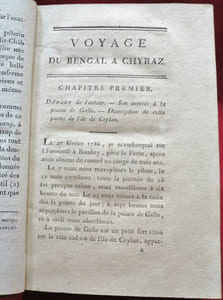 Voyages dans l'Inde, en Perse, etc. Avec la description de l'île de Poulo-Pinang, nouvel établissement  des Anglais près de la côte de Coromandel. Par différens Officiers au service de la Compagnie anglaise des Indes orientales. Traduits de l'anglais par les C.***.Voyage du Bengal à Chyraz, - Révolutions de Perse, depuis la mort de Nâdir-châh jusqu'en 1788 - Description de Poulo-Pinang, - Autres détails sur Poulo-Pinang - Nouvelle description de Poulo-Pinang, par le capitaine Thomas F., - Autres détails sur Poulo-Pinang, - Voyage de l'Inde à la Mekke.