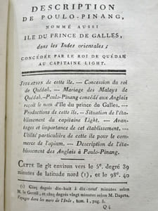 Voyages dans l'Inde, en Perse, etc. Avec la description de l'île de Poulo-Pinang, nouvel établissement des Anglais près de la côte de Coromandel. Par différens Officiers au service de la Compagnie anglaise des Indes orientales. Traduits de l'anglais par les C.***.Voyage du Bengal à Chyraz, - Révolutions de Perse, depuis la mort de Nâdir-châh jusqu'en 1788 - Description de Poulo-Pinang, - Autres détails sur Poulo-Pinang - Nouvelle description de Poulo-Pinang, par le capitaine Thomas F., - Autres détails sur Poulo-Pinang, - Voyage de l'Inde à la Mekke.