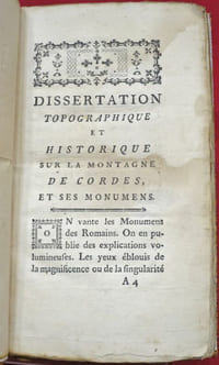 Dissertation Topographique et Historique sur la Montagne de Cordes et ses Monumens (monuments). Par M. ANIBERT.
