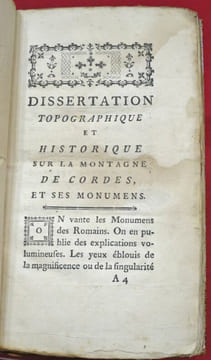 Dissertation Topographique et Historique sur la Montagne de Cordes et ses Monumens (monuments). Par M. ANIBERT.. ANIBERT, Mathieu, Louis.