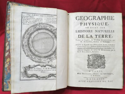 Géographie Physique, ou Essay sur l'Histoire Naturelle DE LA TERRE, Traduit de l'Anglois, de Monsieur Wodward, par M. NOGUEZ, Docteur en Médecine : Avec la Réponse aux Observations de M. le Docteur CAMERARIUS ; plusieurs Lettres écrites sur la même matiere ; & la Distribution méthodique des Fossiles, traduits de l'aAnlgois, du même M. WODWARD, par le R.P. NICERON, Barnabite.