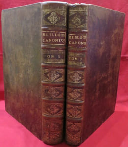 La Bibliotheque canonique contenant par ordre alphabetique toutes les matieres ecclesiastiques et beneficiales, qui ont été traitées par Maistre L. Bouchel, avocat au Parlement de Paris, dans sa Somme Beneficiale. A laquelle ont ete ajoutees, dans le meme ordre plusieurs Traités, Arrests, Reglemens, Declarations, Ordonnances et Notes sur les mesmes matieres, selon l'usage present.  Par Maistre CLAUDE BLONDEL, Advacat au mesme Parlement (2 volumes)