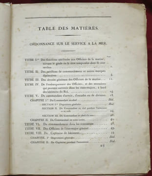 Ordonnance du Roi sur le Service des Officiers, des Elèves et des Maîtres à bord des batimens (Bâtiments) de la Marine Royale.. undefined