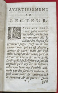 Avis important aux refugiez (refugies), sur leur prochain retour en France, donné pour Etrennes à l'un d'eux en 1690. Par Monsieur C.L.A.A.P.D.P.