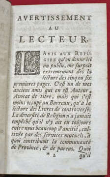 Avis important aux refugiez (refugies), sur leur prochain retour en France, donné pour Etrennes à l'un d'eux en 1690. Par Monsieur C.L.A.A.P.D.P.. ...