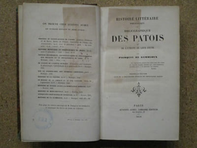 (1) Histoire littéraire, philologique et bibliographique DES PATOIS et de l'utilité de leur étude / (2) Euscara libruteguia ou esquisse bibliographique générale des phonopolismes BASQUES / (3) Histoire de l'IDIOME BOURGUIGNON et de sa littérature propre ou philologie comparée de cet idiome, suivie de quelques poésies françaises inédites de Bernard de la Monnoye / (4) Tableau synoptique et comparatif des IDIOMES POPULAIRES OU PATOIS de la France contenant des notices sur la littérature des dialectes, leur division territoriale, ainsi que celle de leurs sous-espèces, des indications générales et comparatives sur leurs articulations et sur leurs formes grammaticales (...) et accompagné d'un choix de morceaux en vers et en prose dans les principales nuances de tous les dialectes ou patois de la France / (5) Mélanges sur les LANGUES, DIALECTES et PATOIS, renfermant, entre autres, une collection de versions de la parabole de l'ENFANT PRODIGUE en cent idiomes ou patois différens, presque tous de France, précédé d'un essai d'un travail sur la géographie de la langue française / (6) De l'influence du langage populaire sur la forme de certains mots de la langue française / (7) Etude sur le langage populaire ou patois de Paris et de sa banlieue, précédé d'un coup d'oeil sur le commerce de la France au moyen âge, les chemins qu'il suivait et l'influence qu'il a du avoir sur le langage / (8) Une PAYSANNERIE au XVIIIe siècle / (9) Etudes de la POESIE POPULAIRE en NORMANDIE et spécialement dans l'Avranchin.