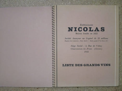 Etablissements NICOLAS, 1931 : liste des grands vins.. undefined