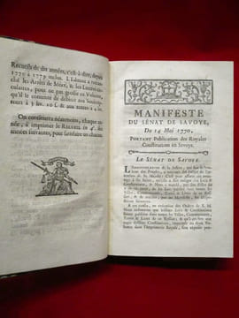 Recueil des édits, manifestes, arrêts, et ordonnances Pour le Service du Roi, & l'Administration de la Justice, Imprimées & publiées en Savoye, depuis ...