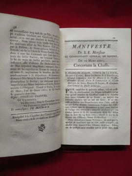 Recueil des édits, manifestes, arrêts, et ordonnances Pour le Service du Roi, & l'Administration de la Justice, Imprimées & publiées en Savoye, depuis ...