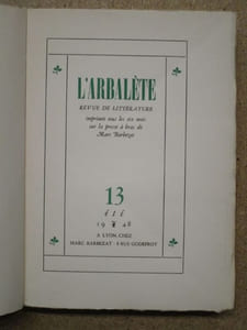 L'ARBALETE : revue de littérature. N°13, été 1948.