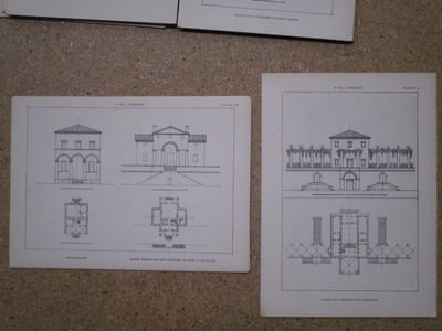 Recueil de petites constructions datant de la fin du XVIIIe siècle et du début du XIXe empruntés aux oeuvres de Bélanger, Bruyère, Chalgrin, Ledoux, Normand, Seheult, etc...