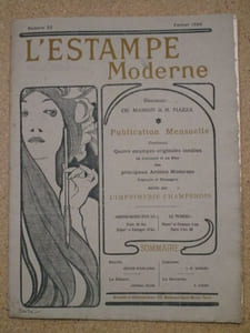 L'estampe moderne : Numéro 22, Février 1899. Publication mensuelle contenant quatre estampes originales inédites en couleurs et en noir des principaux artistes modernes français et étrangers éditée par l'Imprimerie Champenois.