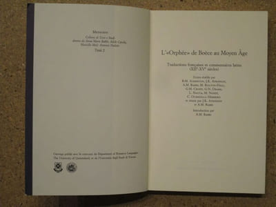 L'"Orphée" de Boèce au Moyen Âge : traductions françaises et commentaires latins (XIIe-XVe sicèles).