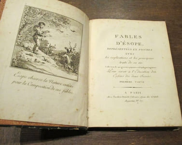 Fables d'Esope, représentées en figures avec les explications et les principaux traits de sa vie. Collection de 145 gravures piquantes de d'apologues ingénieux. Pour servir à l'Education des Enfans (enfants) des deux sexes.