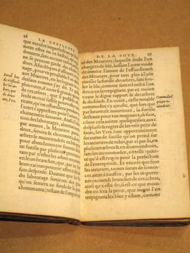 La cueillette de la soye (soie), par la nourriture des Vers qui la font. Échantillon du Théâtre d'Agriculture d'Olivier de Serres seigneur du Pradel.. ...
