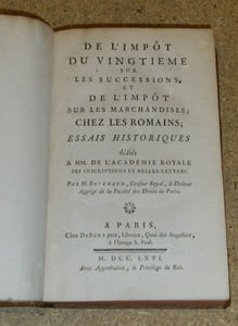 De l'impôt du vingtième sur les successions, et de l'impôt sur les marchandises chez les Romains.