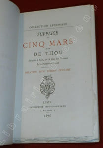 Tome 1 : Supplice de Cinq Mars et de De Thou, décapités à Lyon, sur la place des Terreaux, le 12 septembre 1642. Relation d'un témoin oculaire, xvii-59 pages - Tome 2 : Destruction de l'église de St-Just du cloître et de partie du faubourg par les Protestants en 1562, Enquête et Procès-Verbaux, xvii-74 pages - Tome 3 : L'Antiquité, l'Establissement, le lustre, le bien spirituel et le temporel de la royale abbaye de St-Pierre de Lyon avec les merveilles de la Providence, les changements et les divers accidents que l'on y a vus par J. de SAINT-AUBIN,, viii-63 pages - Tome 4 : Chronique de la maison de Beaujeu, publiée d'après le manuscrit unique de la Bibliothèque Nationale et suivie d'un Tableau généalogique de la Famille de Beaujeu par M.-C. GIGUE, xiv-61 pages - Tome 5 : Les Antiquités et la Fondation de la métropole des Gaules ou de l'Eglise de Lyon et de ses chapelles avec les Epitaphes que le temps y a religieusement conservé par le Sr de QUINCARNON, xiii-121 pages, Tome 6 : Nombre des Eglises qui sont dans l'enclos et dépendances de la ville de Lyon, Avec une exacte recherche du temps & par qui elles y ont été fondées, par Isaac LE FEBVRE, Lyonnais, 1627, vii-94 pages - Tome 7 : Brève histoire de l'Abbaye de l'Ile-Barbe par Mre BEZIAN ARROY, xi-191 pages - Tome 8 : Catalogue des antiques érections des villes, cités, fleuves & fontaines Assises ès Trois Gaules par Gilles CORROZET, Parisien et Claude CHAMPIER, Lyonnais, viii-150 et 108 pages (2 tomes) - Tome 9 :  La Fondation et les Antiquités de la Basilique de Saint-Paul de Lyon par le Sieur de QUINCARNON - Tome 10 : Histoire & Miracles de Notre-Dame de Bonnes-Nouvelles des Célestins de Lyon, par Le R.P. Benoist GONON, Célestin, viii-134 pages, (11 volumes).