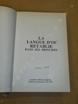 La langue d'oc rétablie dans ses principes.. FABRE D'OLIVET Antoine