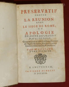 Préservatif contre la Reunion avec le Siege de Rome, ou Apologie de notre séparation davec ce Siege, Contre le Livre de Mlle de B., Dame Proselyte de lEglise Romaine, et contre les autres Controversistes Anciens & Modernes, augmenté dans le tome IV de : L'Innocence du Catechisme de Heidelberg demontrée Contre deux Libelles d'un Jesuite du Palatinat. Ou l'on a joint des Discours sur les Catechismes, sur les Formulaires, & sur les Confessions de Foi (4 volumes).