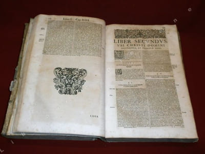 R.P. Didaci DE BAEZA ponferradiensis societatis Iesu : COMMENTARIUM MORALIUM IN EVANGELICAM HISTORIAM. Pars Prima, Completens, Tomos I. De D. Iosephi, B. Mariae, & Christi Domini magnalÿs : De Eucharistia, de Spiritu sancto, & de B. Trinitate. II. De vocationibus, & conversionibus à IESU Domino peractis ; insuper de omnibus illius miraculis, & nobilioribus prophetis adimpletis. Pars Secunda completens, Tomos : III. De prophetÿs à IESU dictis, & nondum adimpletis ; insuper de nobilioribus eius sermonibus, & in illis, apertioribus similitudinibus. IV. & vlt. De parabolis, & historÿs adductis à IESU, & eius disputationibus, cum varÿs. Addita conciones verpertinas Dominicarum. Quadragesimae Antichrist historia, sex Concionibus elucidata. Editio Postrema. Ab innumeris, quibus praecedentes, scatent, mendis, quam accuratissime, secundum mentem Authoris vindicata: 