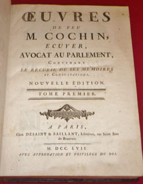 Oeuvres de feu M. Cochin, Ecuyer, Avocat au Parlement, Contenant le Recueil de ses Mémoires et Consultations. Nouvelle Edition (6 volumes).. COCHN, ...