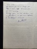 Lettre autographe signée à Léon Daudet à propos de son essai L'Hérédo. René de Marans
écrivain, journaliste, collaborateur de l'Action Française, ...
