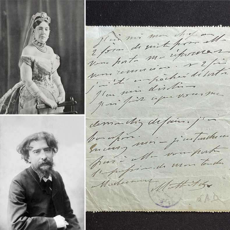 Télégramme autographe signé à Alphonse DAUDET. Princesse Mathilde Bonaparte (1820-1904)
artiste peintre, mécène, salonnière 