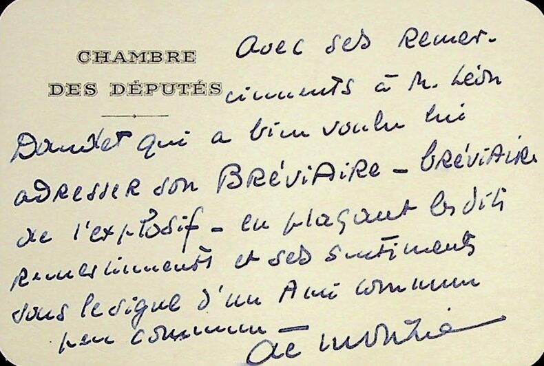 Carte autographe signée à Léon DAUDET sur son livre Bréviaire du journalisme. Anatole de Monzie (1876-1947)
homme politique français, alternativement ...