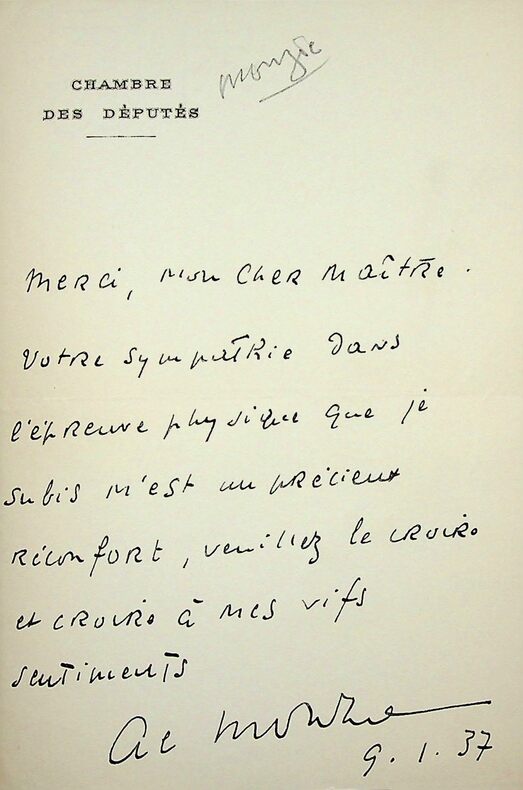 Lettre autographe signée à Léon DAUDET. Anatole de Monzie (1876-1947)
homme politique français, alternativement député, ministre, sénateur 