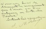 Carte de visite autographe signée à Léon DAUDET en remerciement de son article dans l'Action Française pour son livre "L'armistice du 11 novembre, ...
