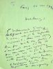 Billet autographe signé à Madame Alphonse Daudet (Julia Daudet) sur le premier anniversaire de la mort du jeune Philippe Daudet . Abbé Mugnier ...