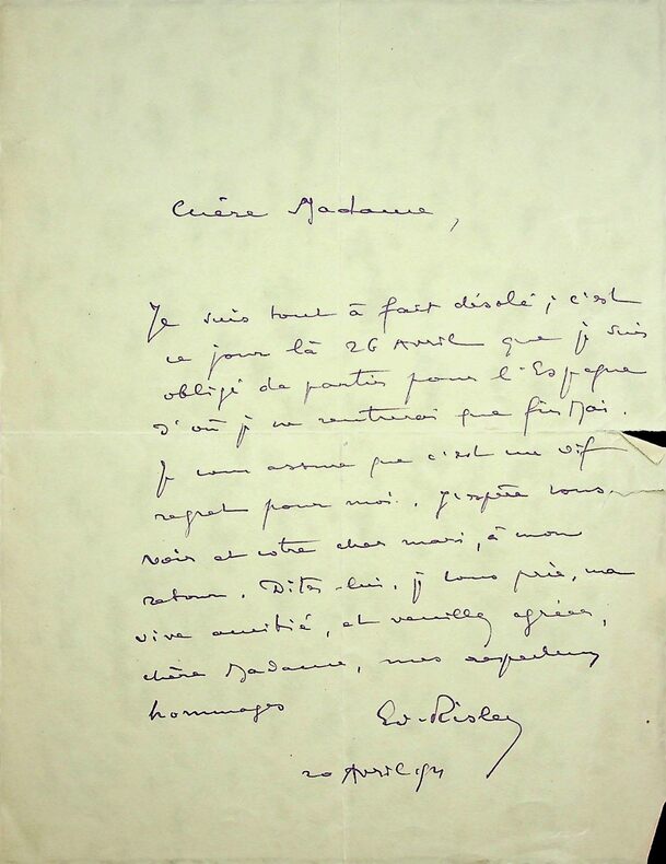 lettre autographe signée à Marthe DAUDET. Édouard Risler (1873-1929)
pianiste français 