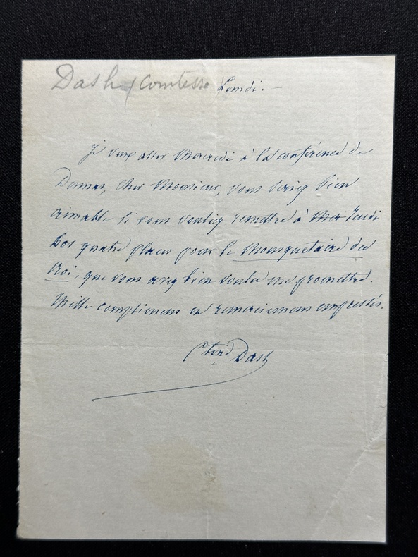 Lettre autographe signée à un destinataire inconnu sur Alexandre Dumas et la pièce Le Mousquetaire du Roi d'Auguste ANICET-BOURGEOIS et Paul FÉVAL. ...