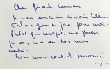 Carte autographe signée adressée au collectionneur Gérard Léman #1 . Jean ROUAUD (1952-)
écrivain français, Prix Goncourt 1990