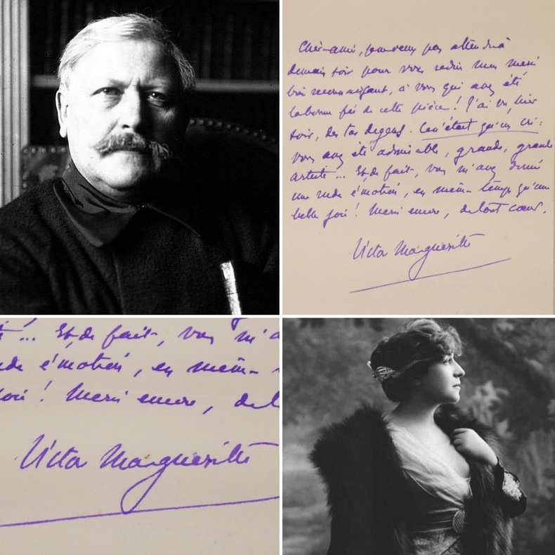 Lettre autographe signée à la comédienne Berthe CERNY interprète de sa pièce L'Imprévu Comédie Française 1910. Victor Margueritte