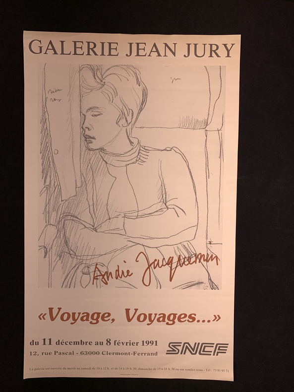 Affiche exposition 
Voyages, Voyage...
Galerie Jean Jury Clermont-Ferrand 1991. ANDRÉ JACQUEMIN
